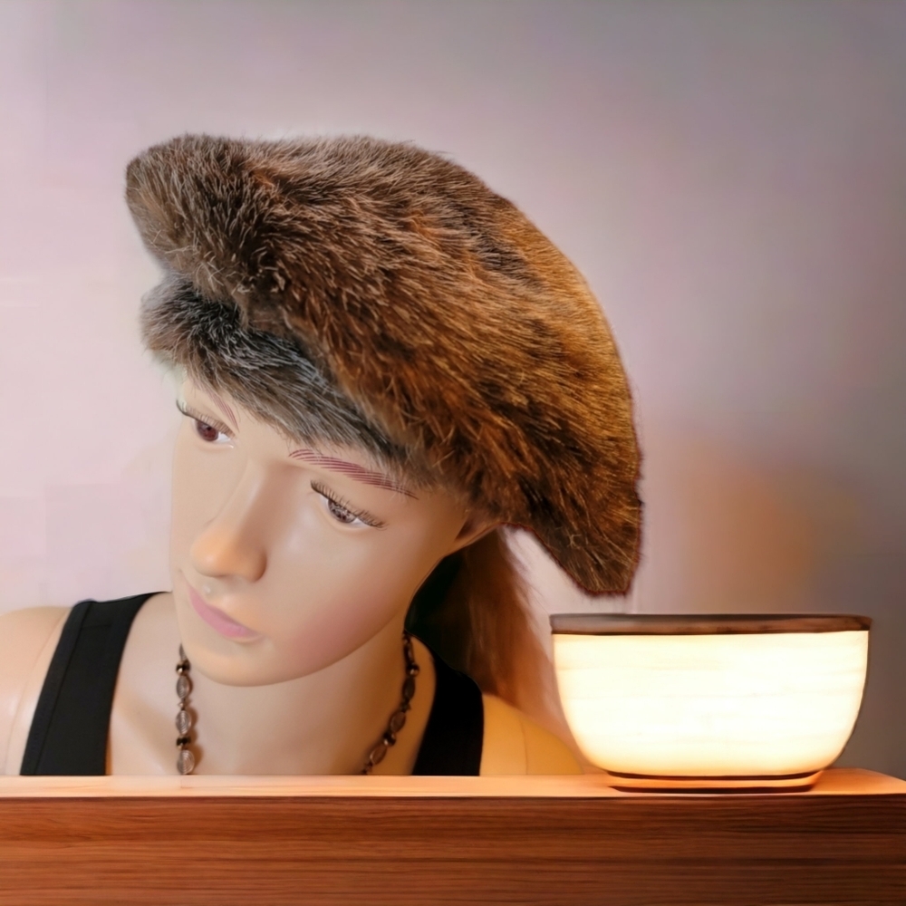 Dark Brown genuine Fur Beret Women's - 10x11in